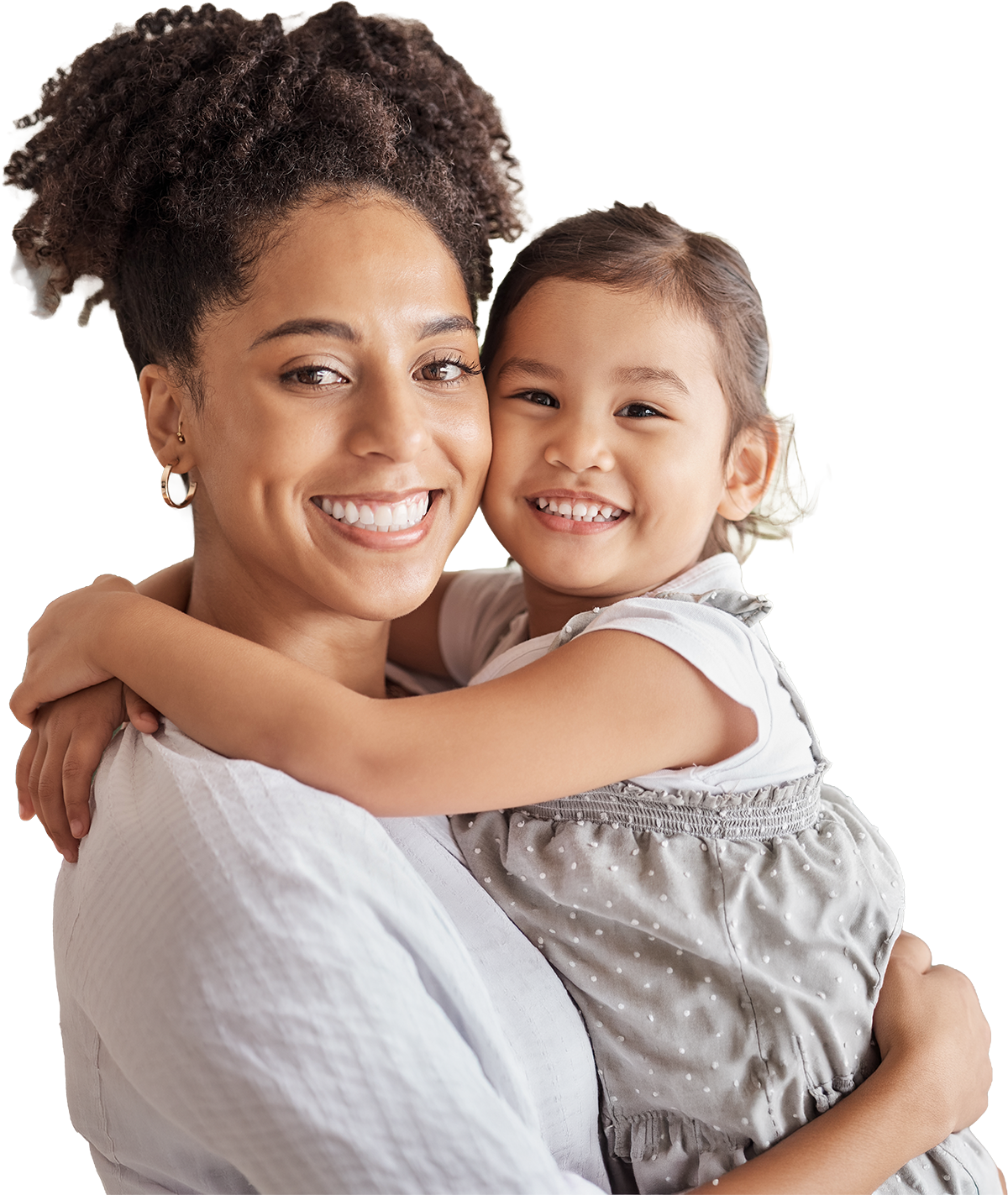 woman holding child smiling